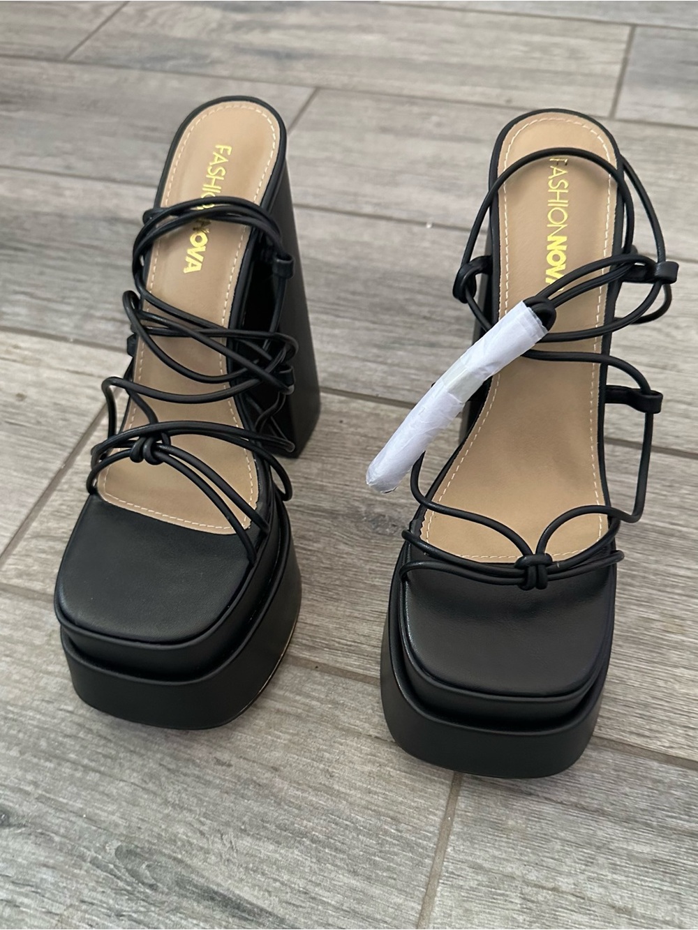 Fashion Nova Mikacc Black Strappy Lace Up Platform Heels Size 8